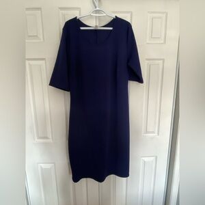 Classic Navy Dress - Women's Simple Scoop Neck